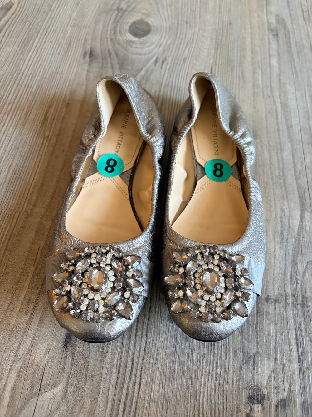 Adrienne Vittadini Metallic Silver Jeweled Ballet Flats